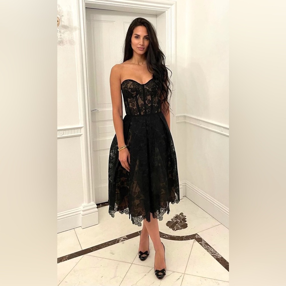 NWOT Nadine Merabi black/nude Olivia dress corseted embroidered lace - Picture 12 of 13